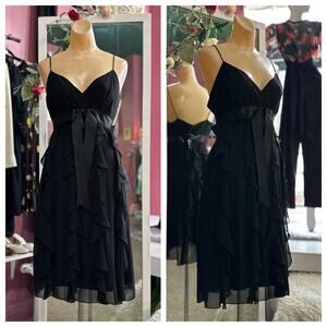 Vintage 90s Y2K Babydoll Mini Dress Black Ruffles Strappy Fairy Whimsy S